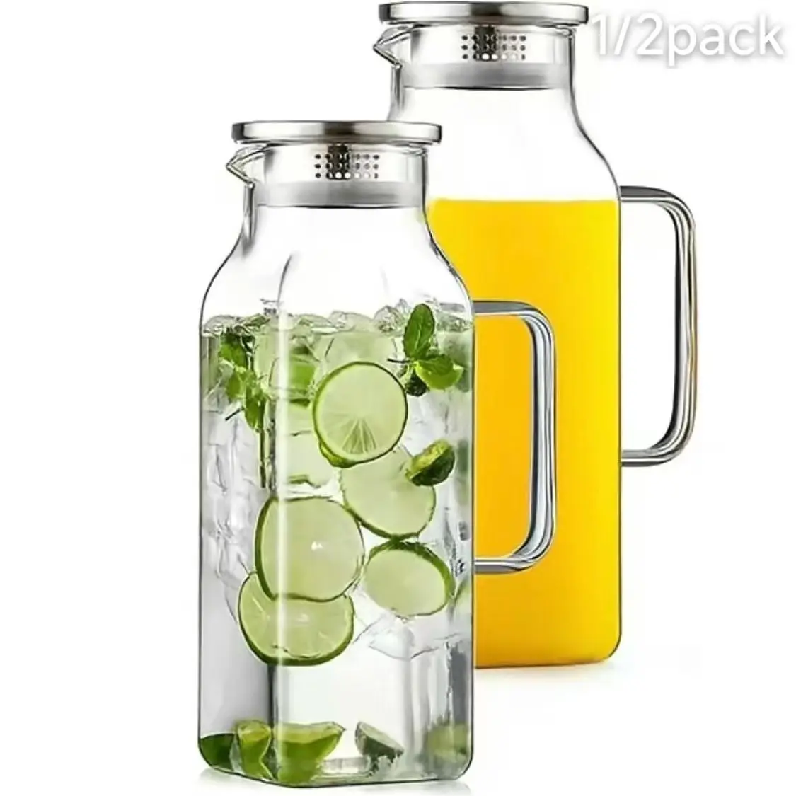 2L/68oz Aesthetic Small Square Thickened Borosilicate Glass Jug with Lid & Handle, Water Jugs, Leak Proof Heat & Cold Resistant Reusable Water Pitcher, Dishwasher Safe Viral Kitchen Drinkware for Refrigerator Storage, Ideal Housewarming Birthday Gift