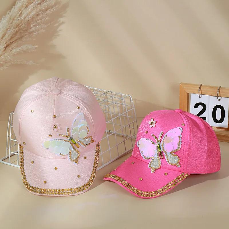 Women's Glitter Sequin Butterfly Baseball Cap, Adjustable Breathable Sparkling Sun Visor Hat For Outdoor