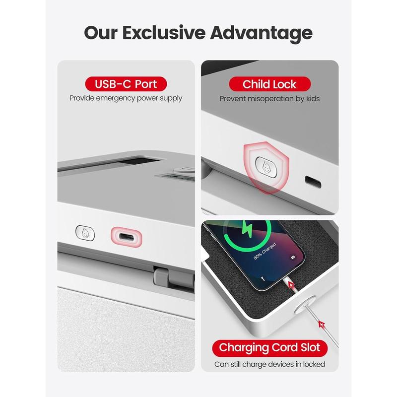 Metal Time Lock Box, Phone Locked box with Timer, Locking Safe Storage, Self-Control Locker with USB C Charge,  Lock,  Timed Release Jail for Phone/iPad Mini/Remote//Snack