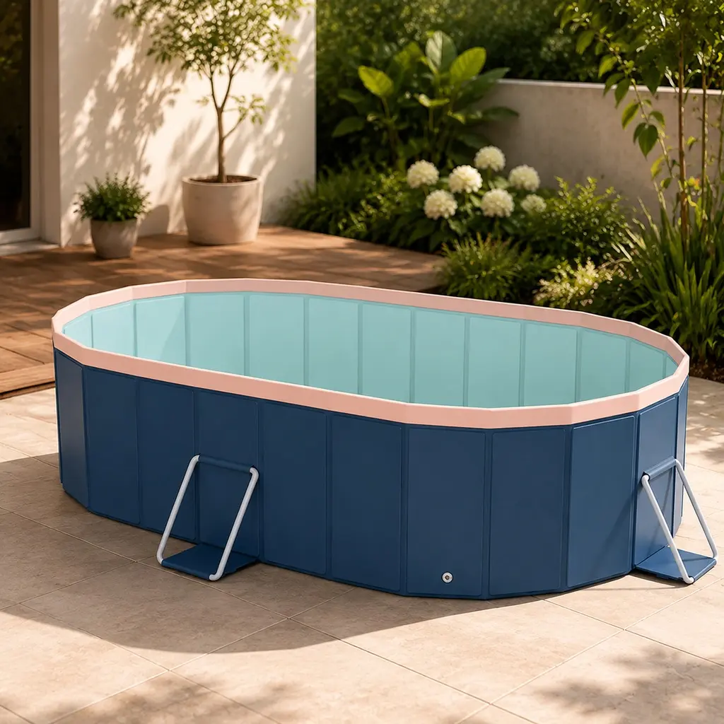 ARCH 1.8m Polyvinyl Chloride (PVC) Foldable Pool, 54.33 W x 72.04 D x 17.71 H in, Non-Inflatable Easy Setup Durable Blue-Gray Pool for Backyard Water Fun, Easy Water Management, Outdoor Relaxation