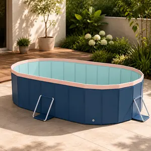 1.8m PVC Folding Pool for Outdoor Patio Beach Garden Summer Bathing Cooling Non-Inflatable Easy Setup Durable Blue-Gray Family Swimming Pool for Backyard Relaxation
