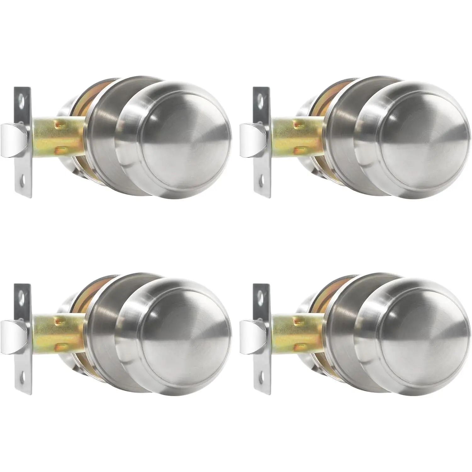 Passage Door Knobs, 4 Pack Satin Nickel Door Knobs, for Hallway & Closet Non-Locking Interior Round Door Handles Keyless Reversible for Left Right Handed Doors