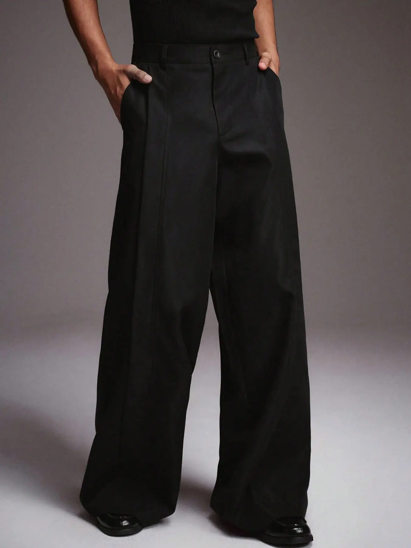 Men's High-Waisted Pleated Wide-Leg Pants, Casual Loose Fit, Business Formal Straight Leg, Suitable for Daily Wear, Spring & Fall, Menswear