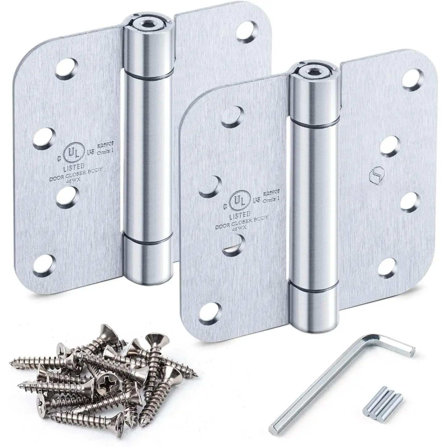Satin Door Hinges Self Closing Hinge Auto Close Hinge Outlet Hardware Adjustable Spring  Hinges 5/8" Radius Corner for Commercial Grade Self-Closing, UL Listed 3 Pack