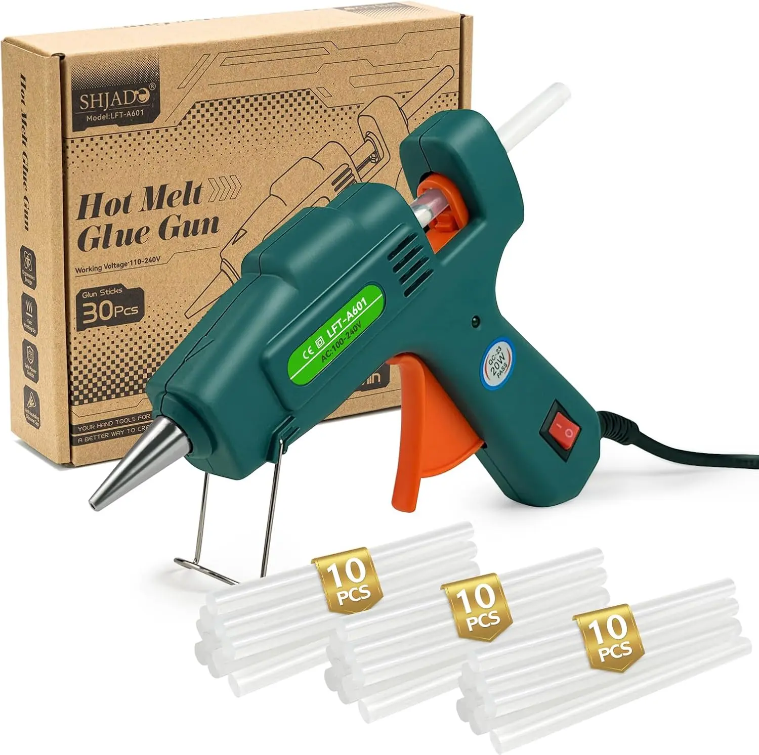 Hot Glue Gun with 30 Glue Sticks, 20W Mini Hot Melt Gun Kit(Green)| Fast Preheating, for School Crafts, DIY Arts, and Quick Home Repairs, Compact, Suitable for 0.27" Glue Sticks