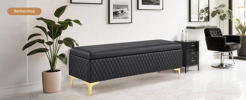 OmySalon Waiting Room Bench with Storage, Faux Leather Office Guest Chair Lobby Seating, Reception Furniture for Small Salon Barbershop Conference Business