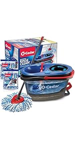 O-Cedar RinseClean Spin Mop & Bucket System + 2 Extra Mop Heads| Clean with Clean Water | Removes 99% of Bacteria