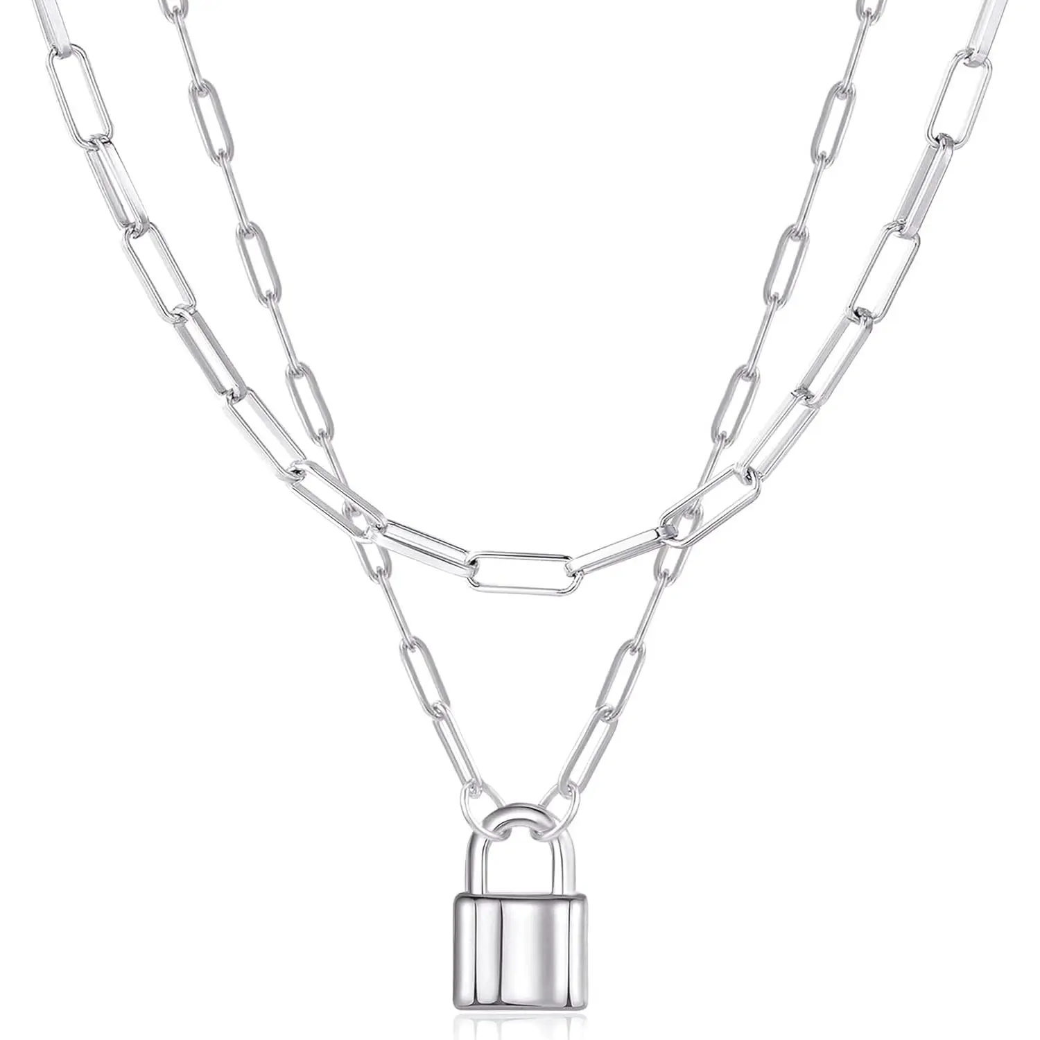 14K Gold Plated Lock Necklace  Women Paperclip Link Chain Padlock Necklace Non-Tarnish