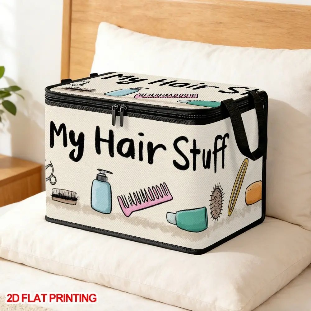 Hair Styling Print Covered Storage Box, Reinforced Waterproof Organizer, Hair Accessories Clothing Cosmetics Home Storage Container