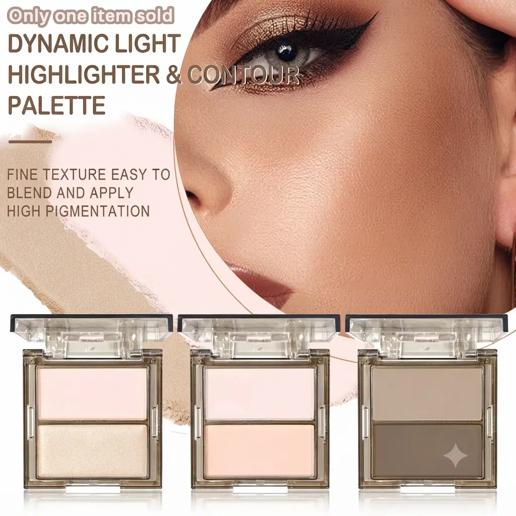 HISYI 2 In 1 Dual Shade Contour & Highlighter Palette, Cosmetic Velvety Matte Shading Powder For Sculpting Cheekbones, Jawline & Nose, Soft Pearlescent Highlight To Brighten T Zone, Brow Bone & Inner Corners, Ultra-fine blendable powder with low flyaway