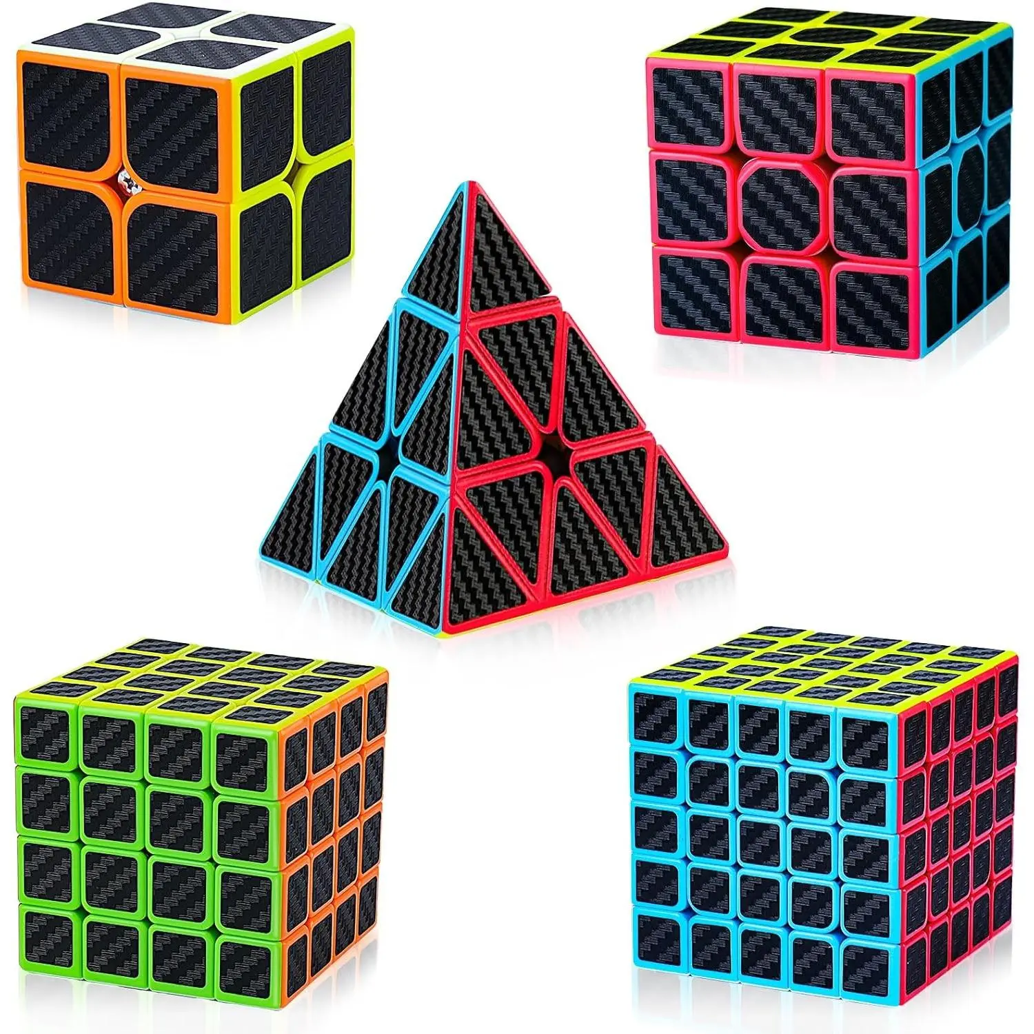 Speed Cube Set 5 Pack Bundle of 2x2, 3x3, 4x4, 5x5, Pyraminx Magic Speed Cube, Puzzle Cube for Kids, Beginner and Adults