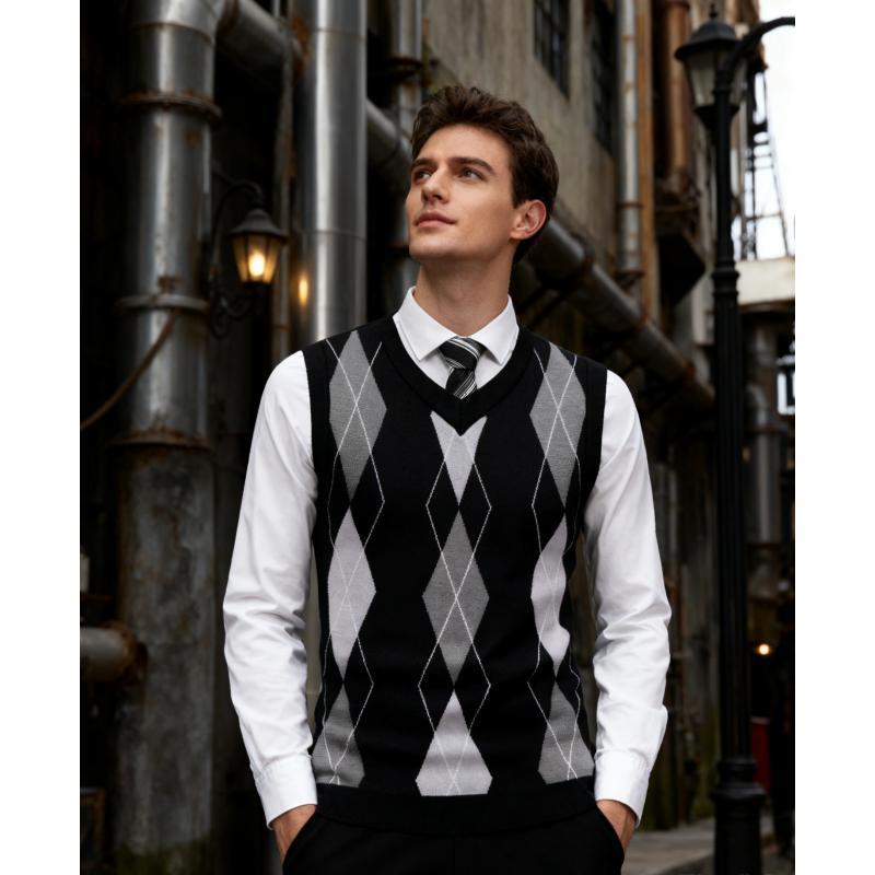 Fall Outfits Men's V-Neck Sleeveless Argyle Sweater Vest Slim Fit Casual  Knitted Pullover for Spring Autumn Winter Office Wear & Party Events -  TikTok Shop