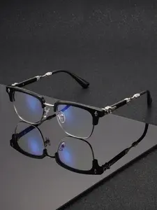 Trendy Blue Light Blocking Square Glasses, Metal Frame, Unisex Daily Casual Computer Glasses, Fashionable Eye Protection, Anti Eyestrain Eyewear, Square Frames