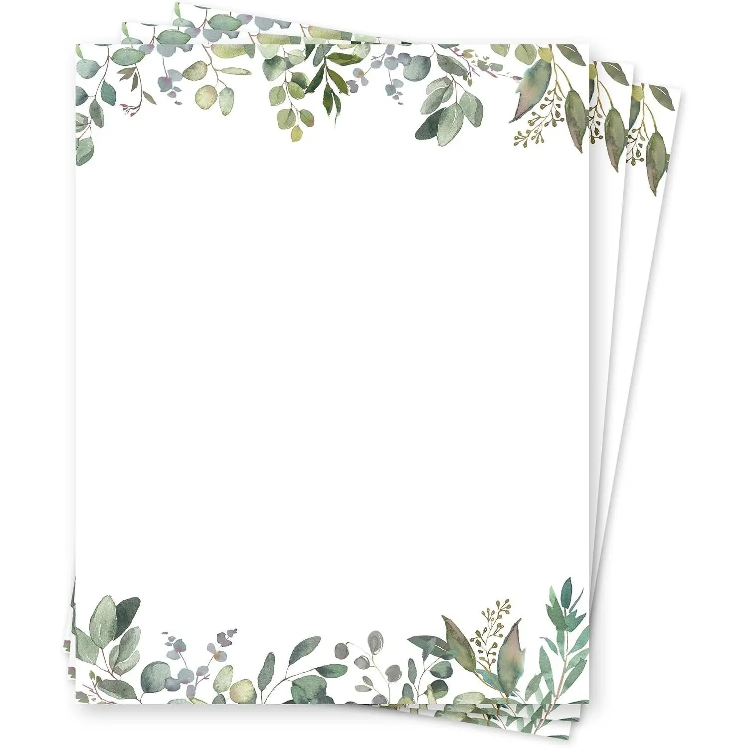 Leaf Theme Greenery Letterhead Paper, 8.5 x 11 Inches, 50 Sheets, Elegant Decorative Printer Paper for Writing & Stationery