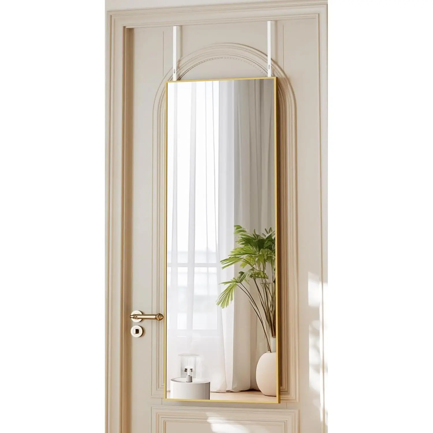 14" x 48" Adjustable Height Over The Door Mirror - Rectangular Full Length  Door Mirror with Shatterproof Tempered Glass  Metal Frame for Dormitory