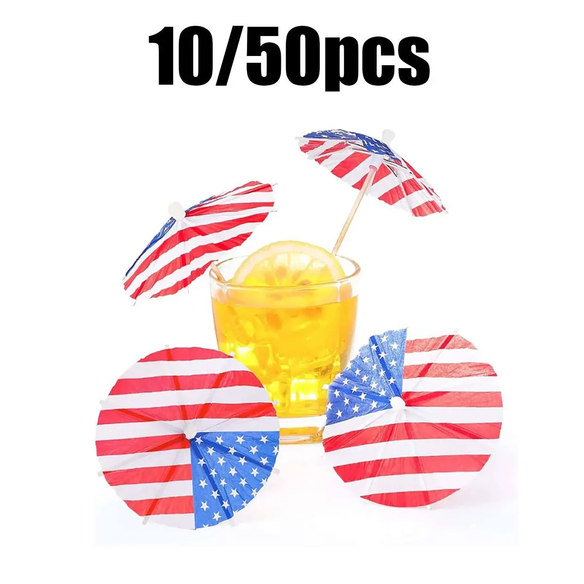 10/50 American Flag Drink Umbrellas, Independence Day Cocktail Umbrellas, Patriotic Party Decor, Wooden Skewer Handle, Usa Theme Party Supplies