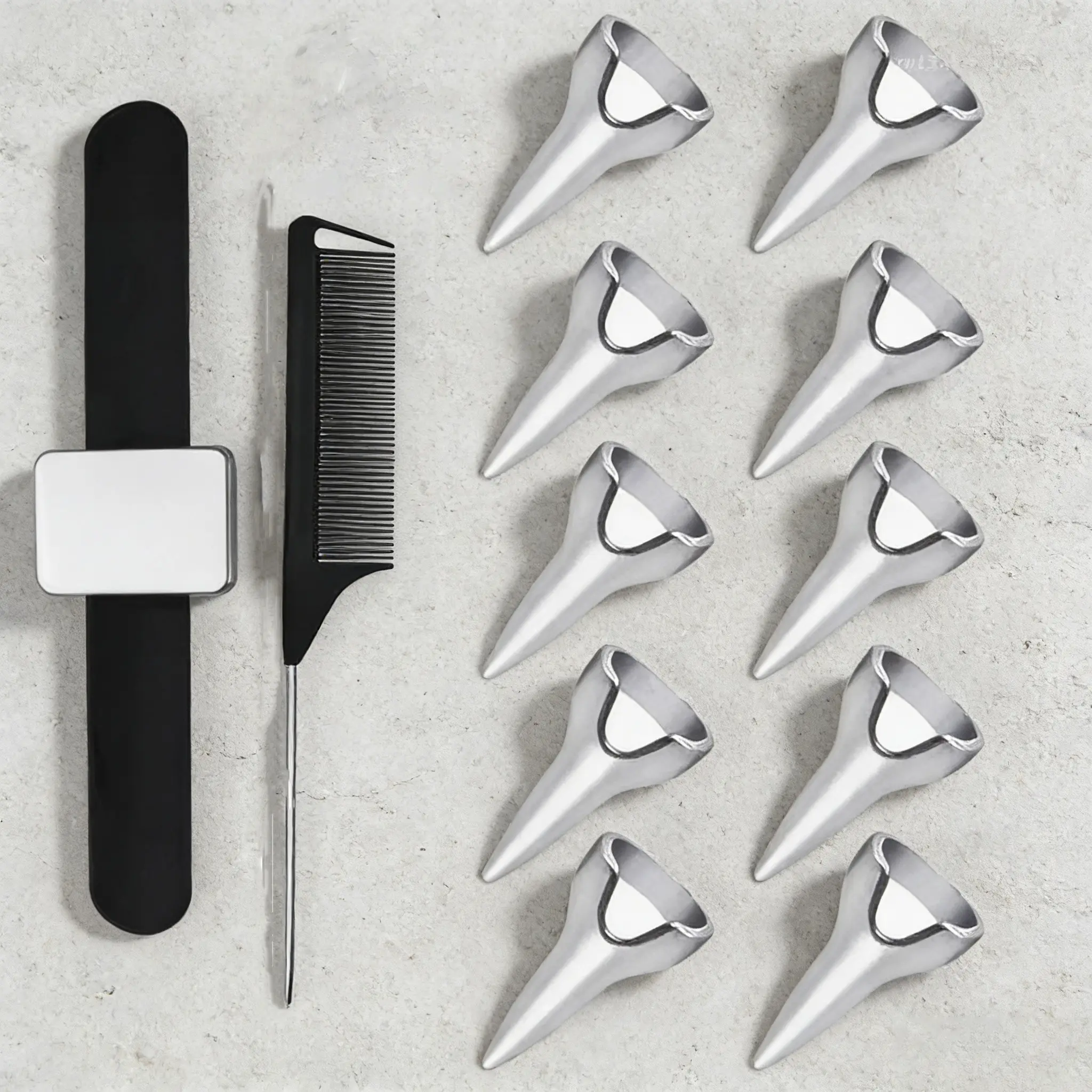 12-Piece Hair Styling Set, Hair Styling Kit, Styling Tools, Includes Hook-Tip Comb, Professional Silicone Wrist Strap, 10 Finger Claws, Ideal for Salons