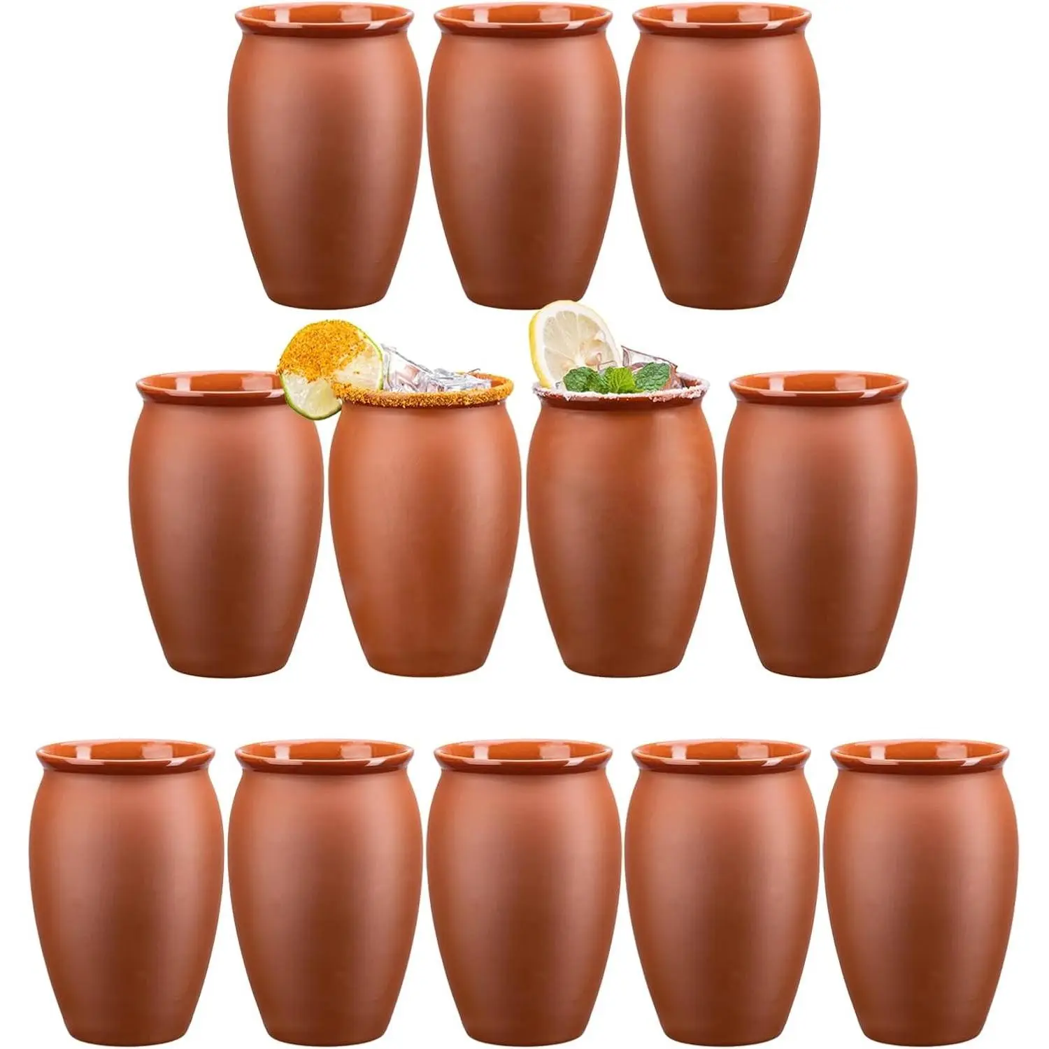 12Pcs 12oz/355ml Cantaritos De Barro Bulk With 12 Straws,Jarritos De Barro Mexicanos Pottery Cocktail Glasses,Natural Mexican Clay Mugs Taco Tuesday Cups For Tequila,Margaritas