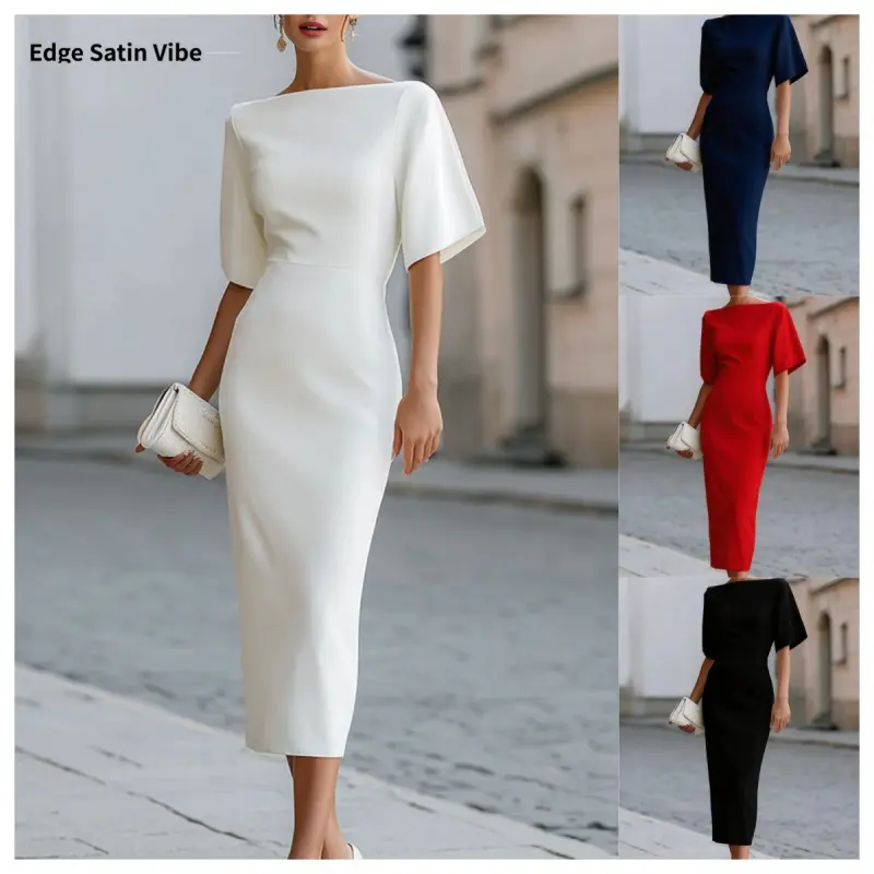 Women's Elegant Asymmetrical Bodycon Mid-length Dress, Chic Slimming Formal Wear for a Graceful Look, Elegant Dresses, Lady, Slim Silhouette, Fitted