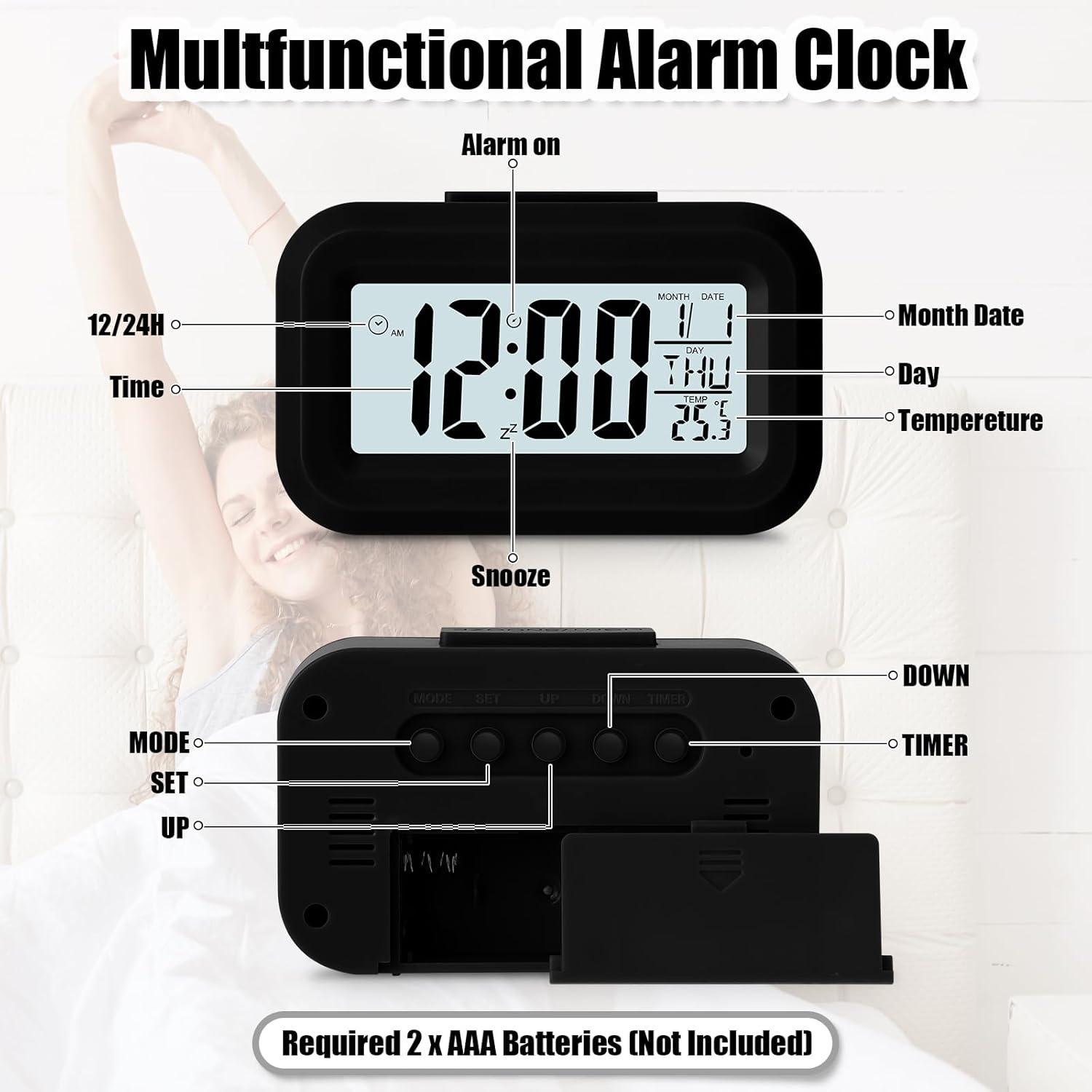 1 piece new style student alarm clock, electronic clock, smart desk multi-functional clock with night light, temperature, calendar, kitchen timer, Desktop electronic clock