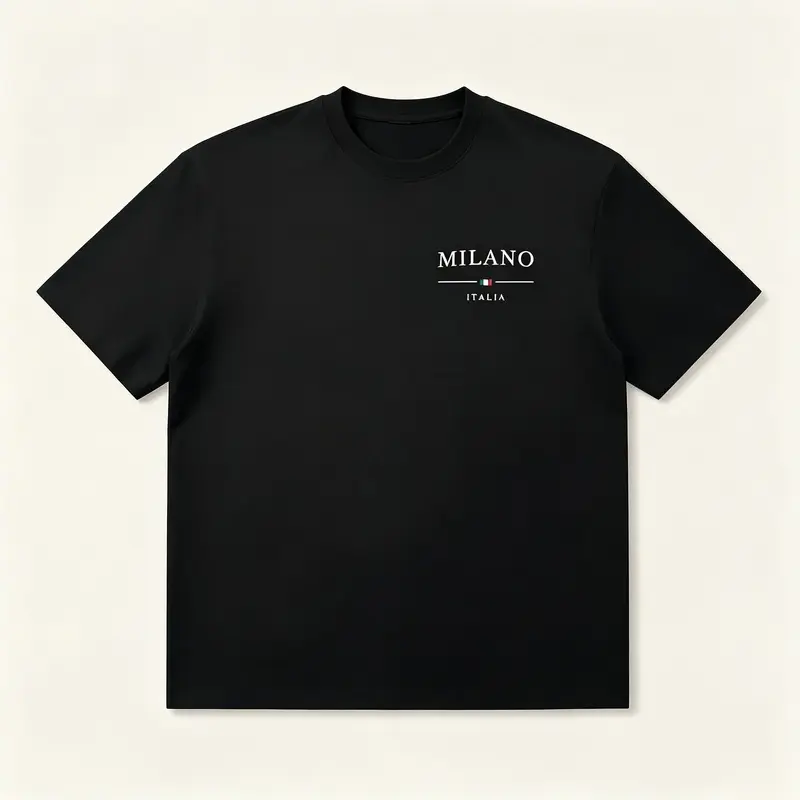 Milano Italia Minimalist Graphic Tee for Men Black Cotton Oversized T-shirt Summer Casual Streetwear Top