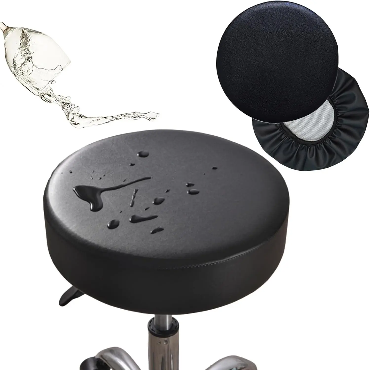 2-Pack Round Bar Stool Covers - Waterproof Faux Leather, Fits 15-16" Bar Stools, for Salon Spa Home Bathroom Supplies, Round Shape