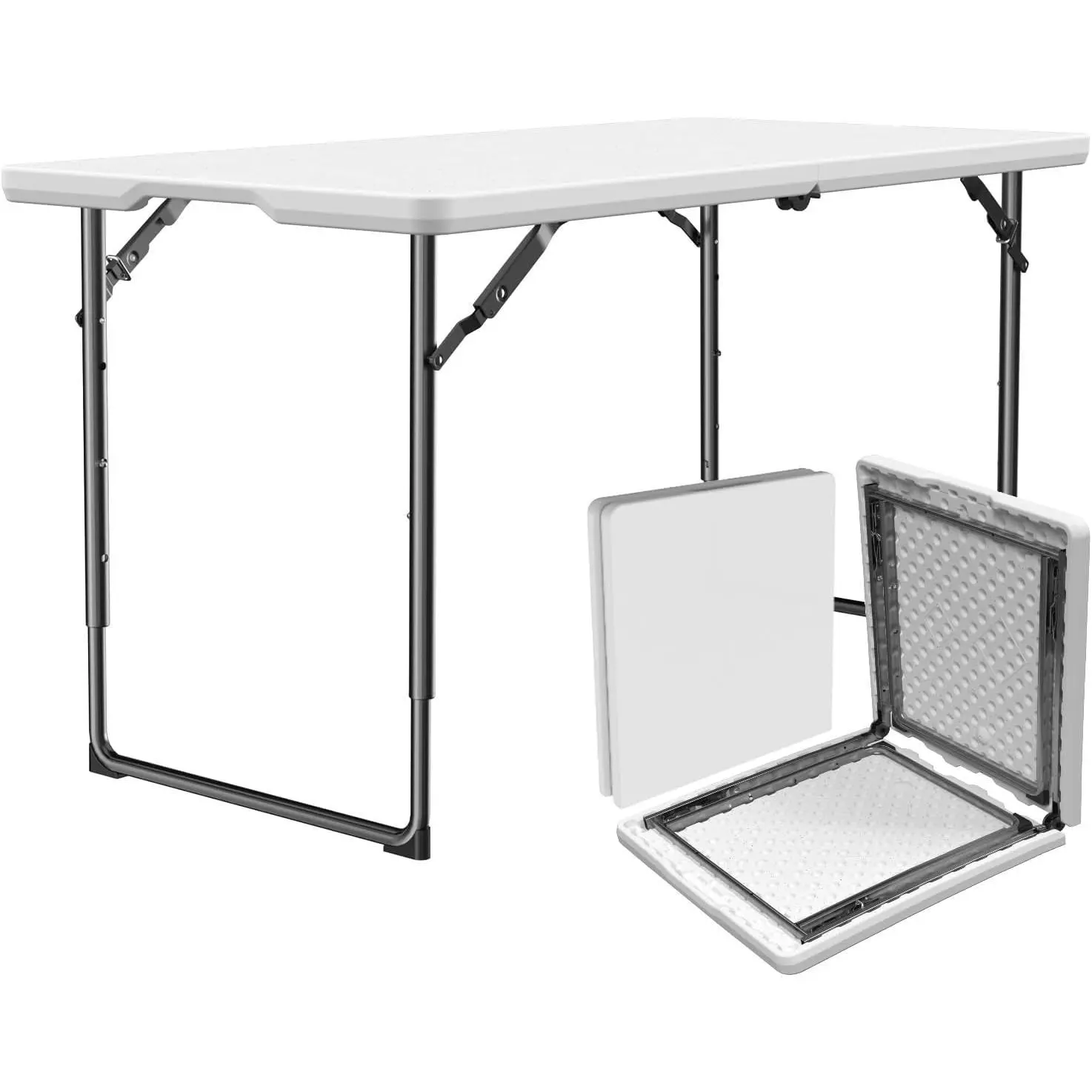 6FT Plastic Folding Table, Heavy-Duty Fold-in-Half Portable Table with Built-in Carrying Handle & Steel Legs, Lightweight Indoor Outdoor Picnic Table for Party, Dining, Camping, Wedding, Events, Utility, White