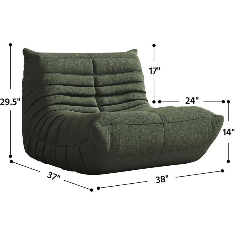 Bean Bag Chair, Fireside Chair, Large Bean Bag Chair for Adults, Bean Bag Chairs for Teens with High-Resilience Foam, Non-Slip Base Floor Lounge Sofa,Living Room (Green, Single)
