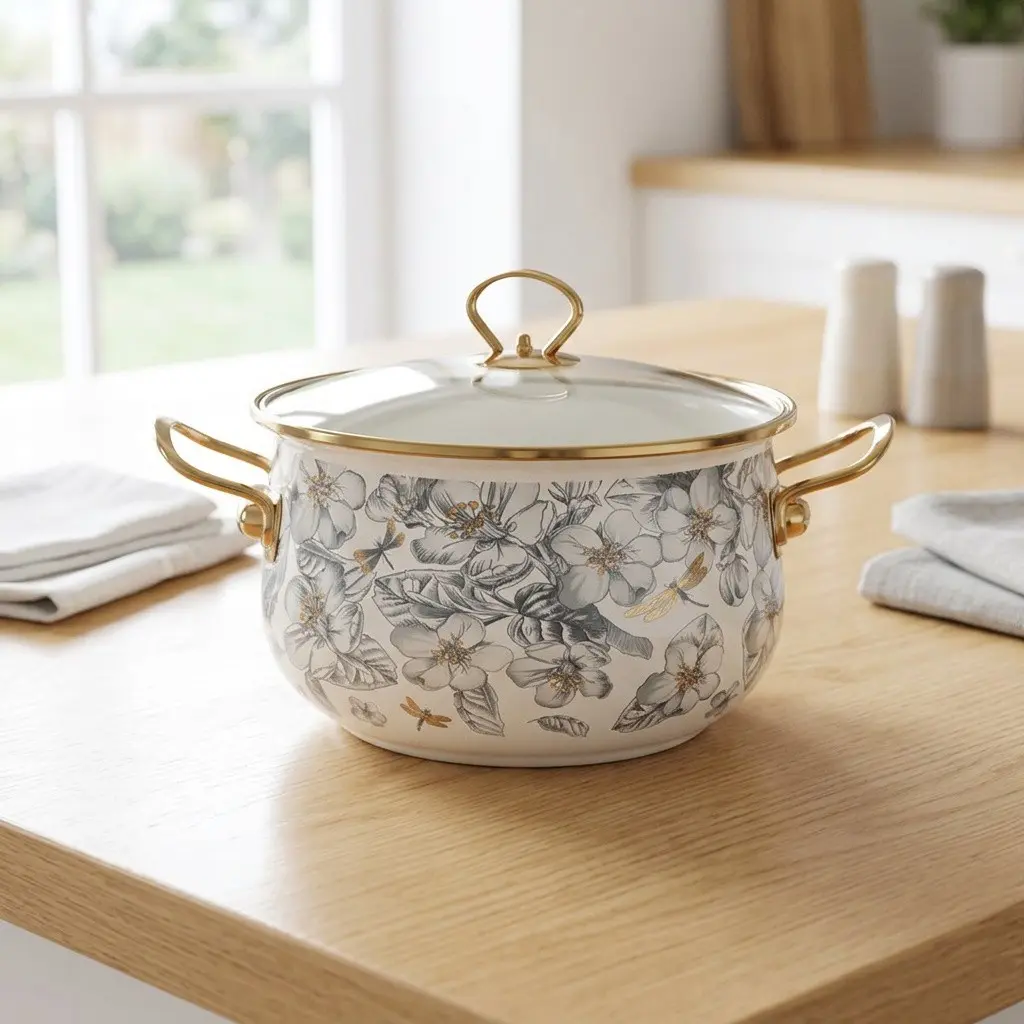 Handmade Thick Enamel Soup Pot, Multi-Functional Cooking Pot, Large Capacity, Easy to Clean, Compatible with Gas and Electric Stoves