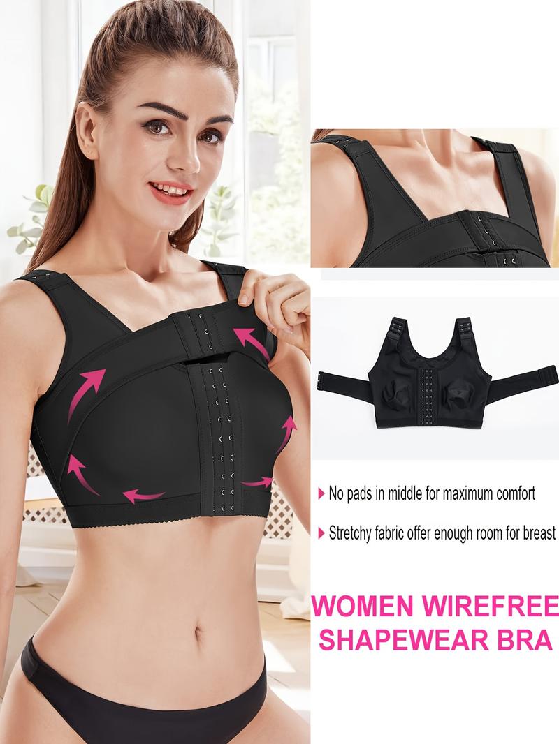 Women's Adjustable Hook & Eye Front Push Up Bra, Breathable Elegant Comfortable Wide Strap Lingerie Top for Daily Wear, Ladies Underwear for All Seasons