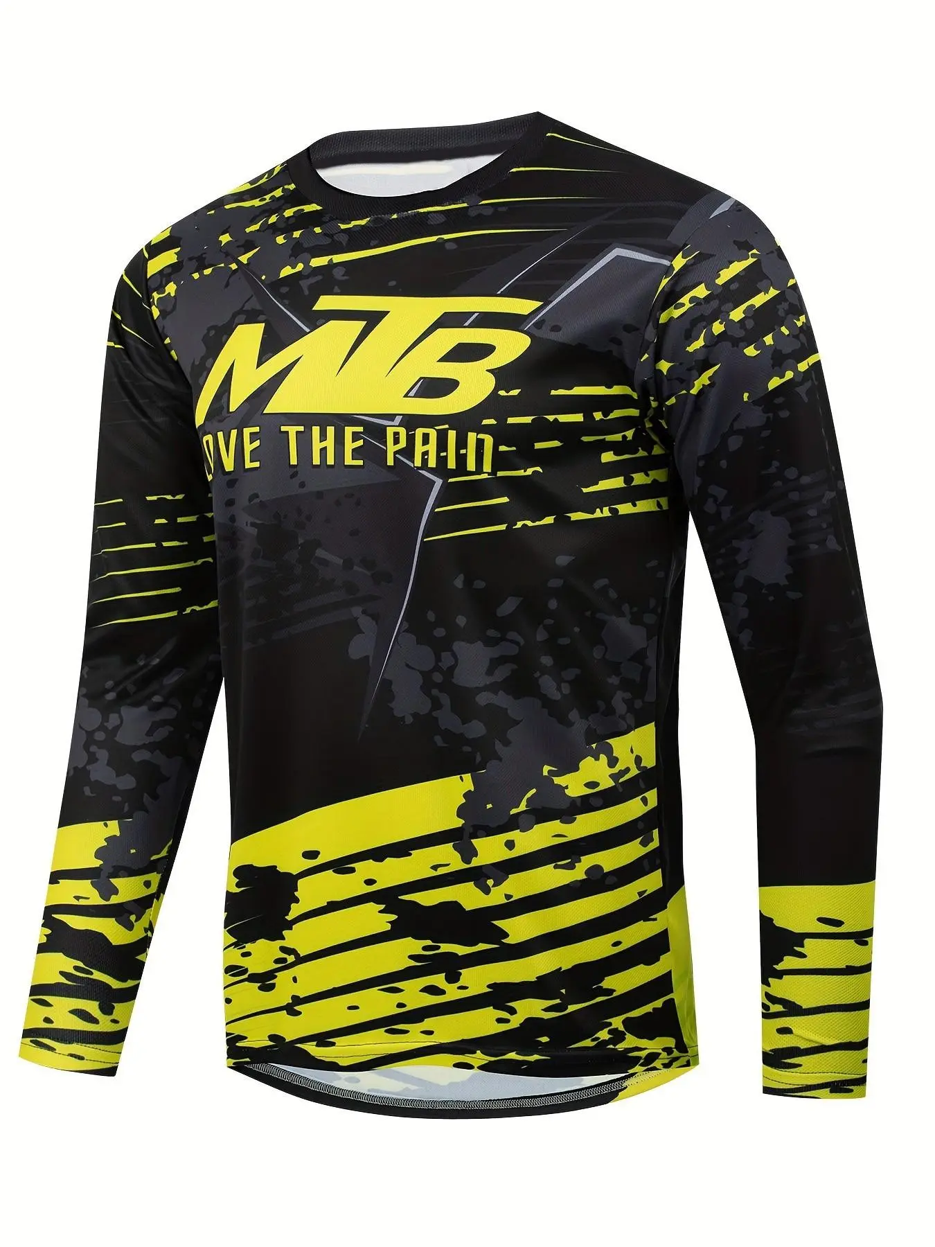 Men's MTB Mountain Bike Long Sleeve Top, Cycling Style, Graffiti Print, Round Neck, Quick-Dry Fabric, Loose Fit