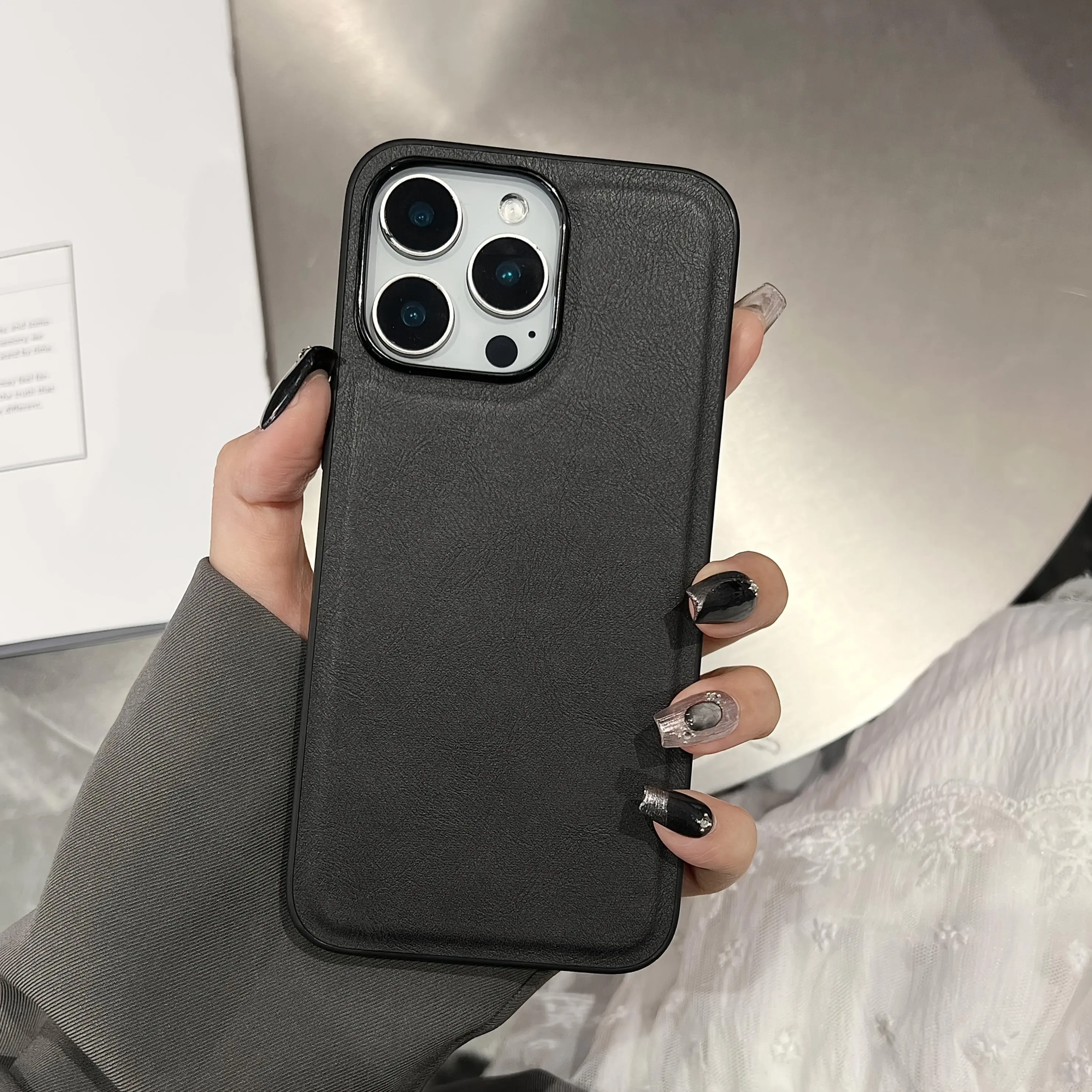 Phone Case - Luxury And Minimalist Solid Color Tiangong Faux Leather Pattera Phone Case Cpmpatible with Iphone 17 16 15 14 13 12 11 Pro Max Air Shockproof And Drop Resistant Back Cover 17 16 15 Pro Max Cases
