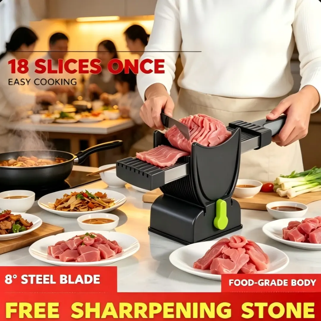 This multifunctional manual meat slicer is a practical kitchen helper. It delivers fast cuts in 3 seconds, quickly producing meat slices, shreds and dices. It works well for meat, vegetables, melons and fruits.