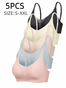 5-Pack Thin Jelly Mesh Women's Bras, Push-Up Full Coverage, V-Neck Seamless, Adjustable Straps, Breathable, Comfortable, No Underwire, Non-Removable Pads