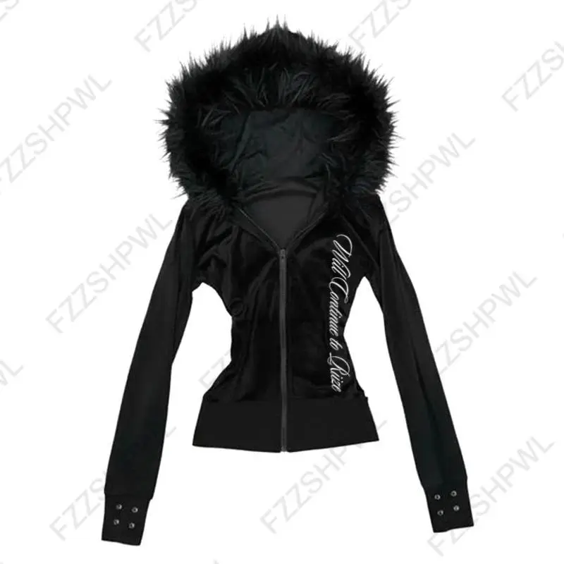 Harajuku Vintage Y2K Women's Hoodie Sexy Slim Fit Chic Casual Striped Cardigan Sweatshirt Grunge Punk Hip Hop Female Streetwear
