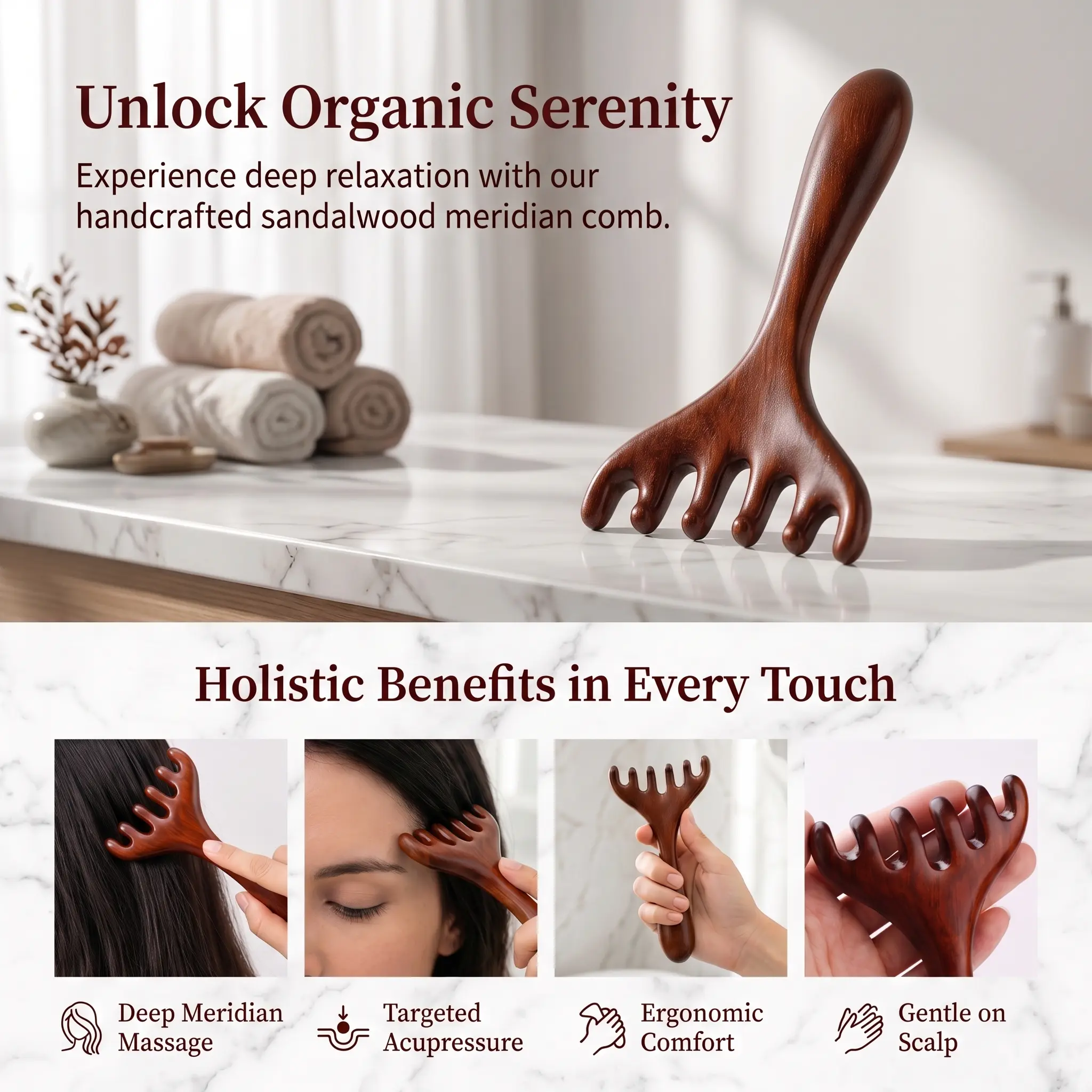 Antler-Shaped Scalp Massager Sandalwood Meridian Comb, Wooden Gua Sha Comb For Neck, Eye & Face, Meridian Brush For Wellness Massage Tools Neck, Massaging Tool For Scalp Care, Relaxation Aid, Body Care Tool, Head Massagers-YY1