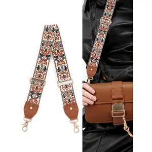 5CM Width Adjustable Wide Shoulder Strap DIY Single Shoulder No Drill Embroidered Old Flower Wide Sling Canvas Bag Strap