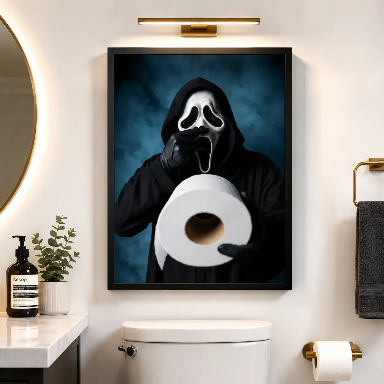 Funny Scream Bathroom Poster - Horror Movie Wall Art - Ghostface Wall Print religious quote canvas manga anime bedroom smard black wall art print white Framed Sports Car Wall Art custom photo home decor fall decor 2026 posters wall decor, Spooky Wall Art