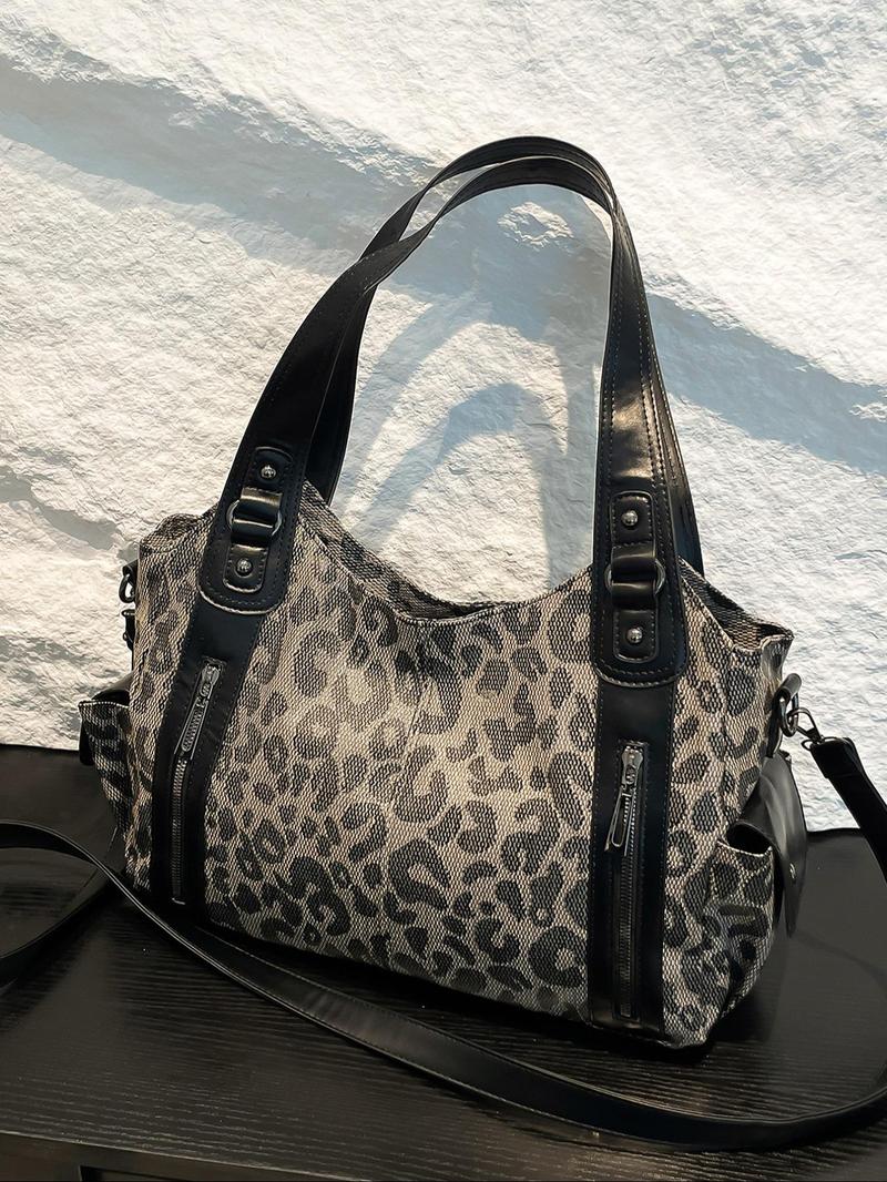 Women's Punk-Style Rivet-Decoration Handbag, Large-Capacity Crossbody Shoulder Bag for Fall & Winter Daily Use, Casual Trendy Commuter Bag, Fashionable Shopping Bag for Gifts