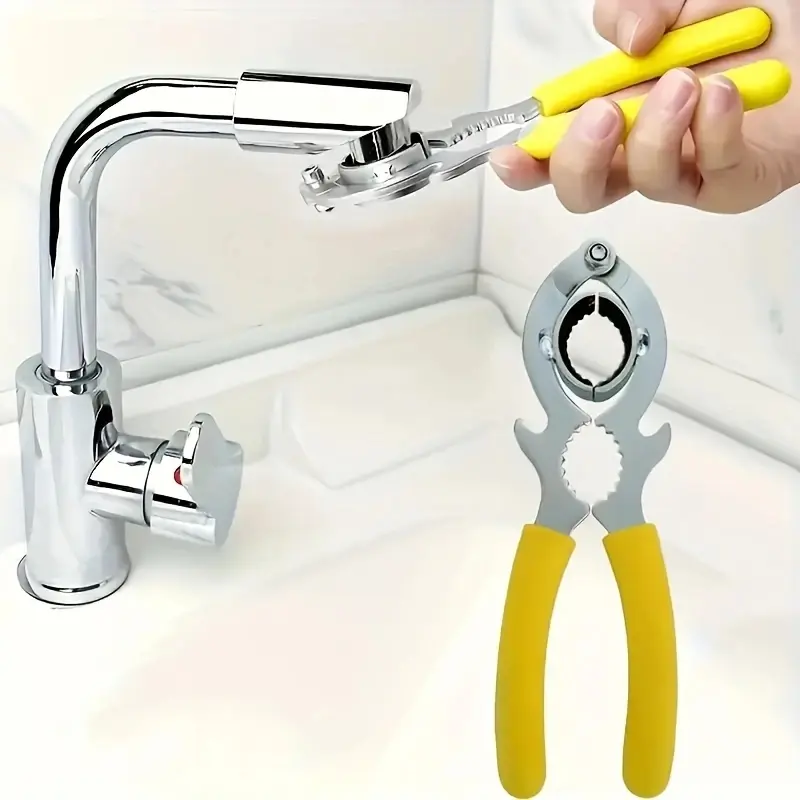 1pc Multifunctional Faucet Wrench, Tap Wrenches, with Yellow Rubber Handle - Durable Metal Structure, Kitchen and Bathroom Sink Aerator and Filter Disassembly Tool, Convenient for Home Maintenance, Bathroom Faucet Tool