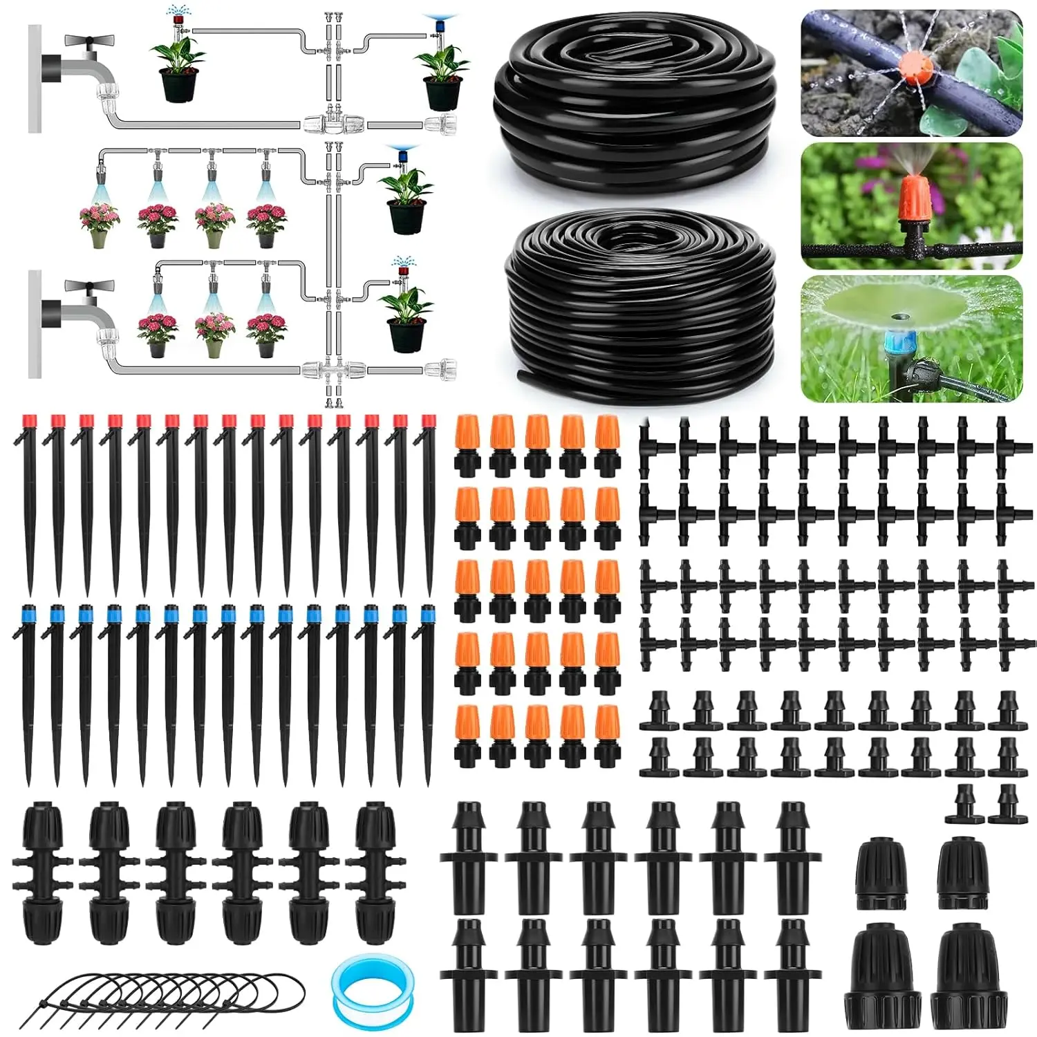 240FT Drip Irrigation System, Automatic Drip Irrigation Kits Quick-Connect for Greenhouse, Yard, Lawn, , Garden Watering Misting System with 1/2 inch Hose 1/4 inch Distribution Tubing