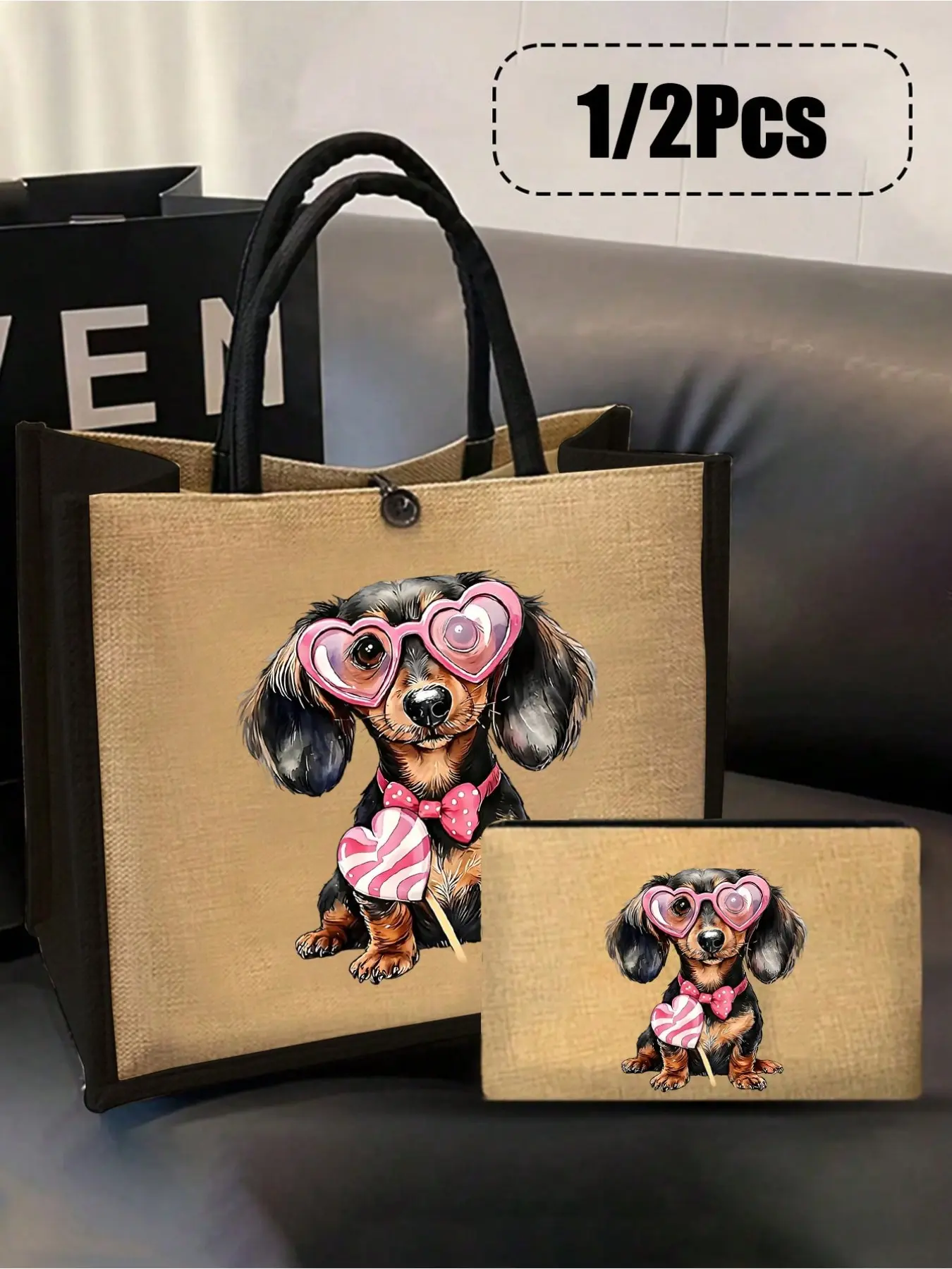 Poodle Pattern Handbag Set with Heart Sunglasses and Lollipop Design, Multi-Functional Bag for Pets, Gifts for Friends and Teachers