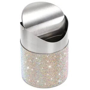 Countertop Trash Can, 1.5 Liter Bling Rhinestone Garbage Bin with Swing Lid for Home, Office, Vanity Tabletop, Bedroom, Bathroom