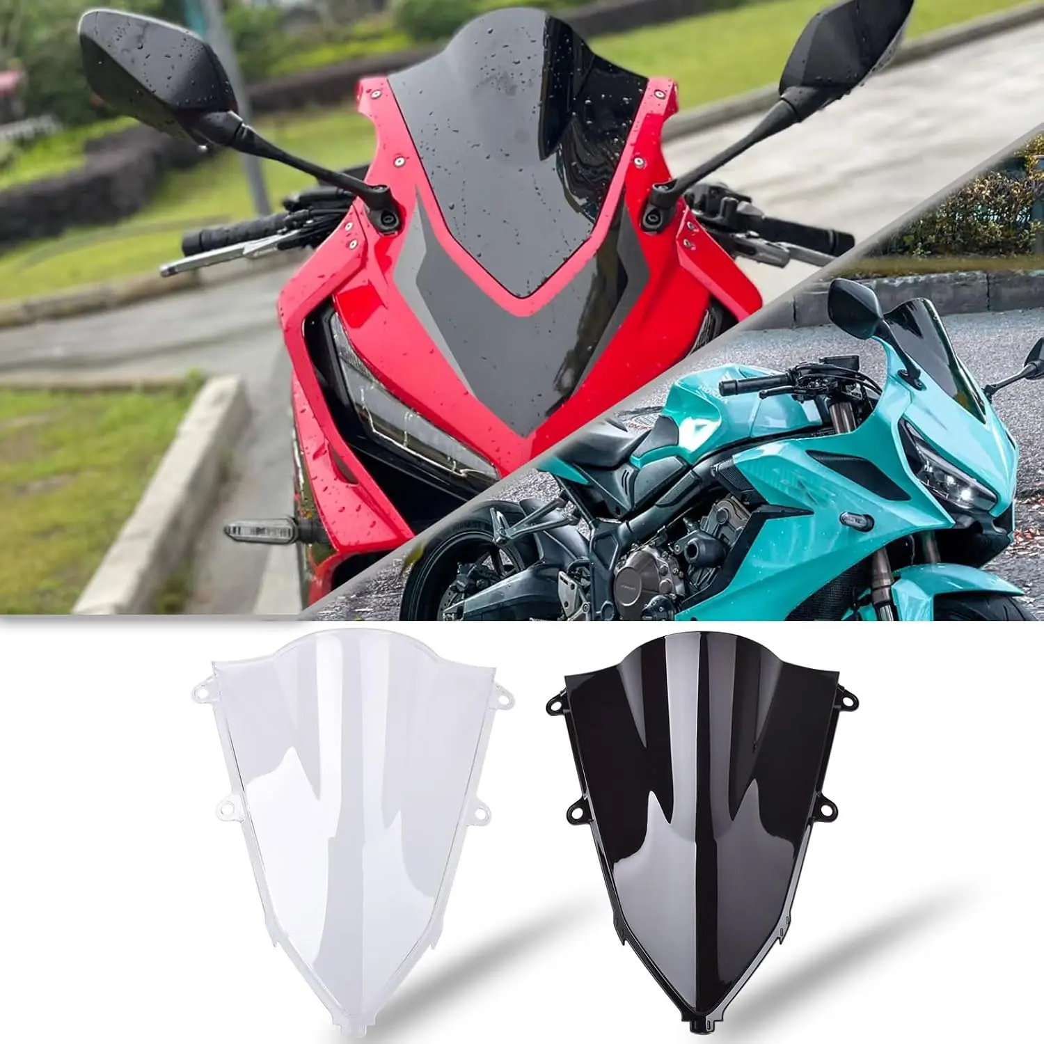 Motorcycle CBR 650 R Windshield Fairing Windshield Screen Sight Visor Wind Deflector Fit for CBR650R CBR 650R Accessories 2019-2024 (Black Smoke)| Motorcycle Black Tinted Double Bubble Wind Deflectors Windscreen Reduce Wind Fatigue CBR650R 2020 2021 2022
