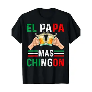 Vintage "El Papa Mas Chingon" Beer Clink Printed Tshirt, Mexican Green White Red Flag Soft Cotton Unisex Tee, Proud Latino Casual Streetwear Apparel For Papas