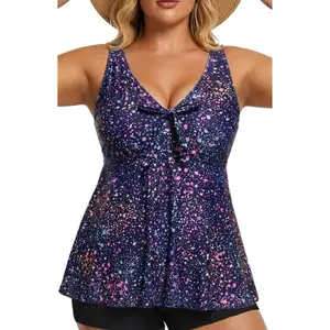 Yonique Women's Plus Size V-Neck Flowy Long Tankini Top - Modest Swimwear for Sports & Outdoor Activities  SwimWeek  summervibes