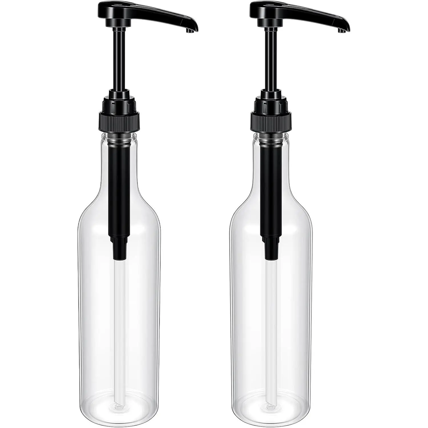 2 Pcs 25 oz Syrup Bottles with Pump Long Neck Bottles Plastic Syrup Pump Dispenser for Coffee Bar Accessories Home Party (Black)