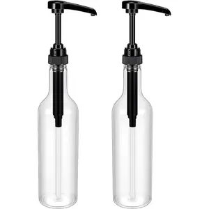 2 Pcs 25 oz Syrup Bottles with Pump Long Neck Bottles Plastic Syrup Pump Dispenser for Coffee Bar Accessories Home Party (Black)