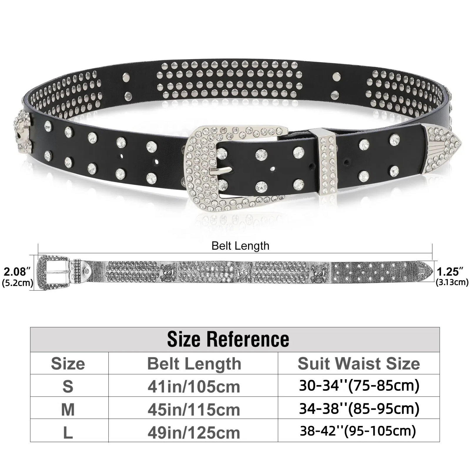 XZQTIVE Shimmering Rhinestone & Skull Western Leather Belt for Men & Women - Wide Buckle, Vintage Glam, Perfect for Jeans & Cowboy/Cowgirl Attire