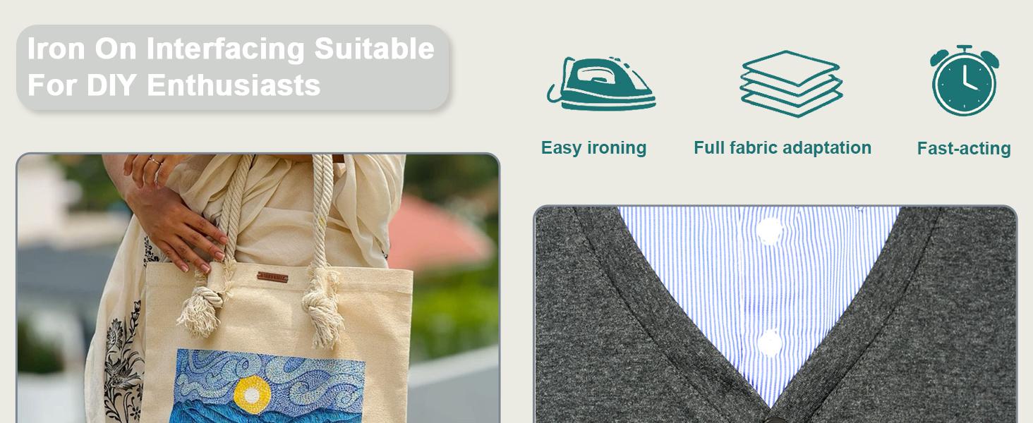 12 Incn X 30 Yards Lightweight Fusible Interfacing for Sewing - 2 Roll White Iron-On Non-Woven Fusible Interfacing, Single-Sided Fusible Fleece for Quilting